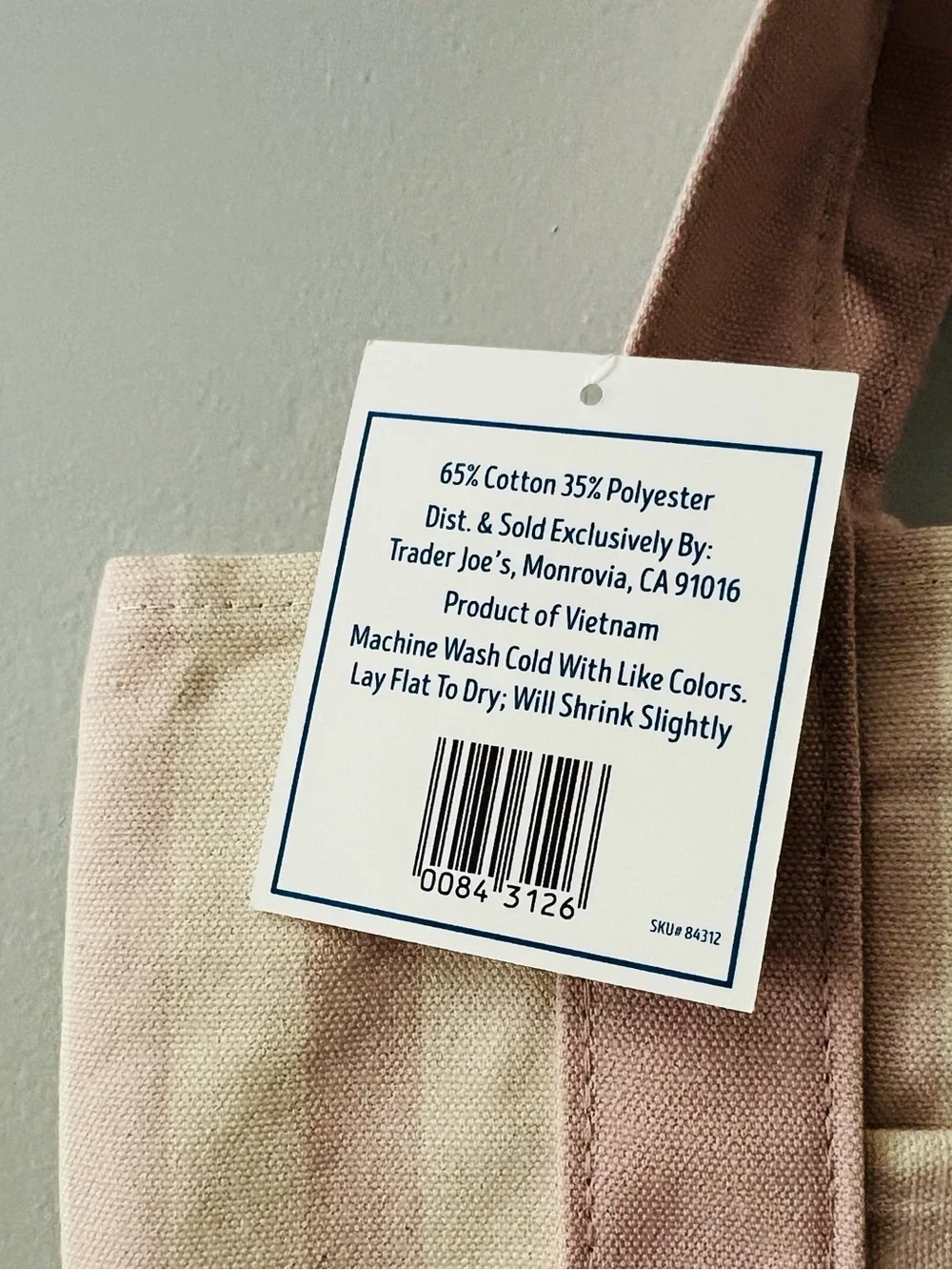 NWT Trader Joe's Mini Pink Striped Canvas Tote Bag